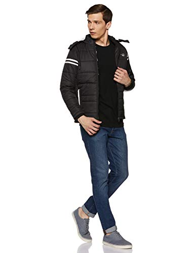 Men's Regular Fit Quilted Bomber Jacket with Detachable Hood - Winter Warm, Insulated Lining, Ribbed Cuffs, and Stylish Design