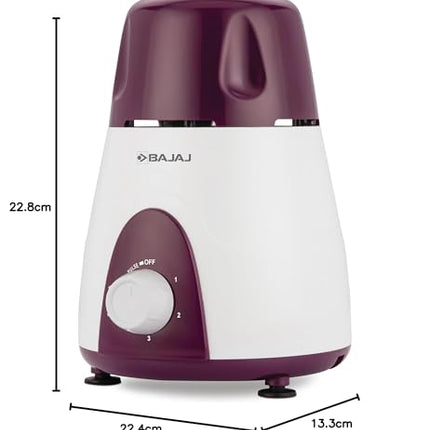 Bajaj Rex Mixer Grinder 500W|Mixie For Kitchen With Nutri-Pro Features|3 SS Mixer Jars For Heavy Duty Grinding|Adjustable Speed Control|Multifunctional Blade System|2 Year Warranty By Bajaj|Purple 