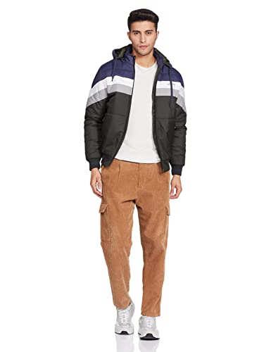 Men's Regular Fit Quilted Bomber Jacket with Detachable Hood - Winter Warm, Insulated Lining, Ribbed Cuffs, and Stylish Design