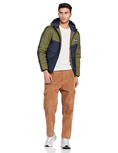 Men's Regular Fit Quilted Bomber Jacket with Detachable Hood - Winter Warm, Insulated Lining, Ribbed Cuffs, and Stylish Design