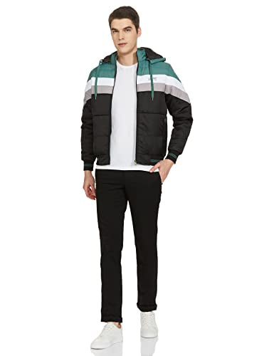 Men's Regular Fit Quilted Bomber Jacket with Detachable Hood - Winter Warm, Insulated Lining, Ribbed Cuffs, and Stylish Design