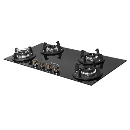 Faber Hob 4 Burner | Auto-Ignition | Spillage Proof | HOB SUPERIA HT764 BR AI | Concealed Chamber | Metal Knobs | Pan Support | Black Glass Finish |5 Yr Warranty on Burner & Glass | 1 Yr comprehensive