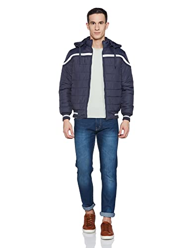 Men's Regular Fit Quilted Bomber Jacket with Detachable Hood - Winter Warm, Insulated Lining, Ribbed Cuffs, and Stylish Design