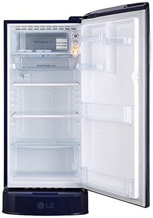 LG 185 L 5 Star Inverter Direct-Cool Single Door Refrigerator (GL-D201APZU, Shiny Steel, Base stand with drawer)