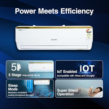 Voltas 1.5 Ton 5 Star Inverter Split AC (Copper, 5-in-1 Adjustable Mode, Anti-dust Filter, 2024 Model,185V Vertis Smart Elite Gold, White) 