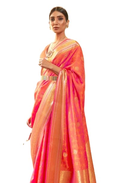 SWORNOF Womens Kanjivaram Silk Saree with Zari Woven Saree With Blouse Piece