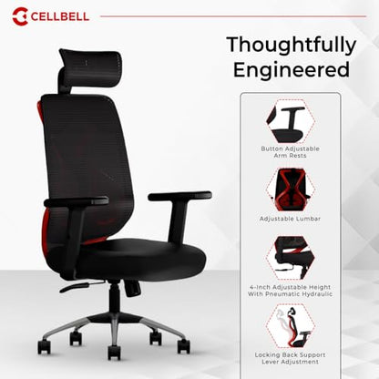 CELLBELL C190 Berlin Office Chair, High Back Mesh Ergonomic Home Office Desk Chair (Red - Black)