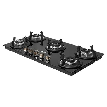 Faber Hob 4 Burner | Auto-Ignition | Spillage Proof | HOB SUPERIA HT764 BR AI | Concealed Chamber | Metal Knobs | Pan Support | Black Glass Finish |5 Yr Warranty on Burner & Glass | 1 Yr comprehensive