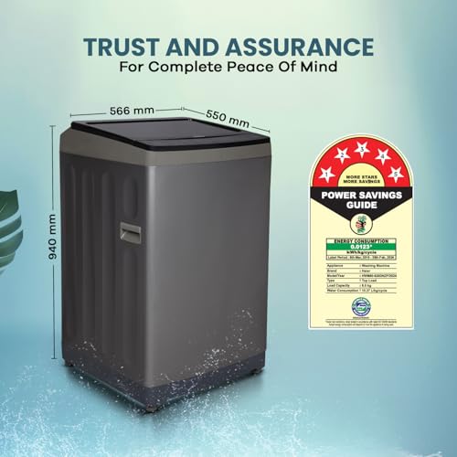 Haier 8 Kg 5 Star Oceanus Wave Technology Toughened Glass Fully Automatic Top Loading Washing Machine (HWM80-826DNZP, Magic Filter, Softfall, Near Zero Pressure, Titanium Grey) 