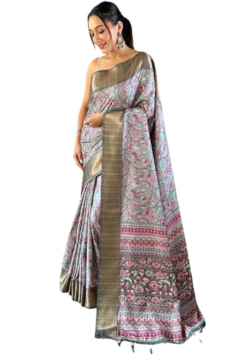 SGF11 Women's Kanjivaram Kalamkari Pure Soft Silk Printed Saree For Women's With Blouse Pieces