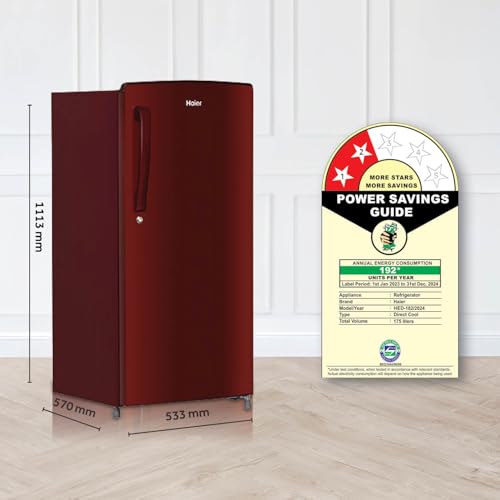 Haier 175 L, 2 Star, Direct-Cool Single Door Refrigerator (HED-182RS-N, Red Mono, 2024 Model) 