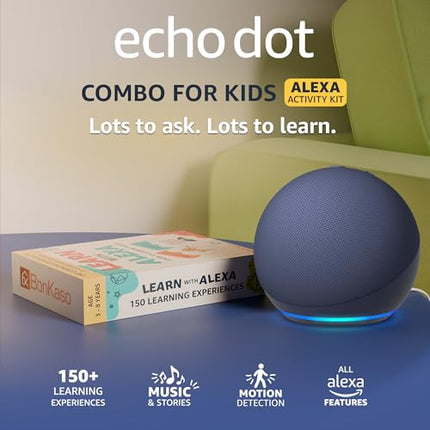 Amazon Echo Dot (5th Gen, Blue) combo for your Kids aged 4+ years with Alexa Activity Kit | Helps in interactive learning, stories, rhymes & hands-free fun | Limited Edition | Alexa for Kids