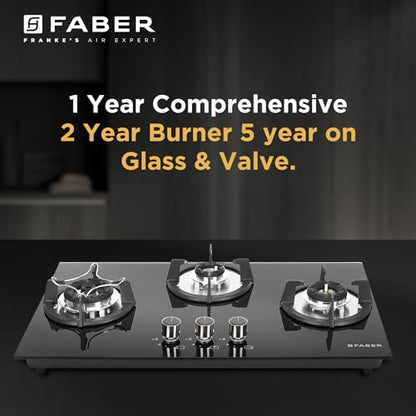 Faber Hob 4 Burner | Auto-Ignition | Spillage Proof | HOB SUPERIA HT764 BR AI | Concealed Chamber | Metal Knobs | Pan Support | Black Glass Finish |5 Yr Warranty on Burner & Glass | 1 Yr comprehensive