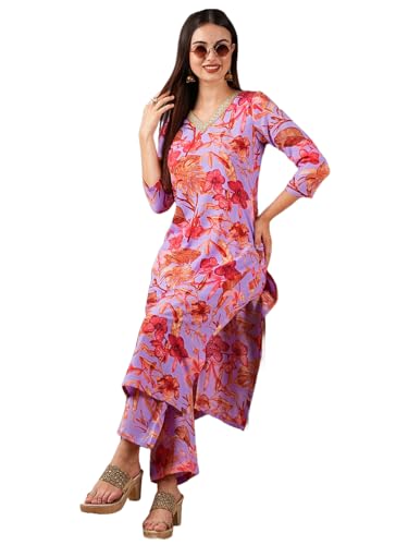 ANNI DESIGNER Women's Rayon Blend Printed Straight Kurta with Palazzo