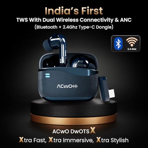 ACwO DwOTS X Gaming in Ear Earbuds - ANC, Near Zero Latency 2.4GHz with C Type Dongle, 50 Hrs Playtime, Quad Mic ENC, IPX5, HYPERBOOST Fast Charge, Bluetooth 5.4, 32DB ANC(French Blue)