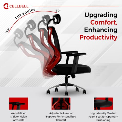 CELLBELL C190 Berlin Office Chair, High Back Mesh Ergonomic Home Office Desk Chair (Red - Black)