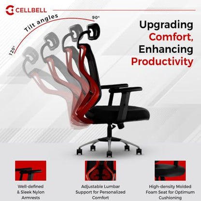 CELLBELL C190 Berlin Office Chair, High Back Mesh Ergonomic Home Office Desk Chair (Red - Black)