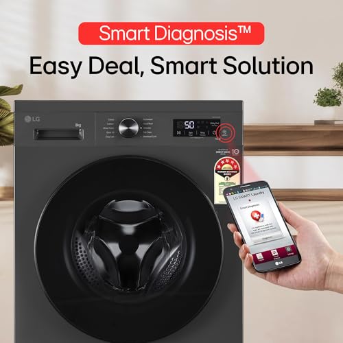 LG 7 Kg, 5 Star, Direct Drive Technology, Steam Wash, 6 Motion DD, Smart Diagnosis, Fully-Automatic Front Load Washing Machine (FHM1207SDM, Allergy Care, In-Built Heater, Touch Panel, Middle Black)