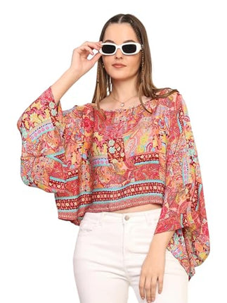 KE KANHA EXPORTS top Stylish Women Tops Multi-Neck Option-Round,v-Neck,Boat Neck Loose fit Variety of Sleeves Tops Boho Floral Western top fit to All Women Shape