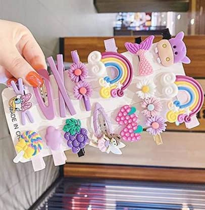 Wazdorf Girls Hair Pins with Clear Bag, Baby Hair Clips Cute Cute Fruit Cartoon Animal Hair Pin for Kids Hair Clip for Women Girls Hair Accessories (PINK)