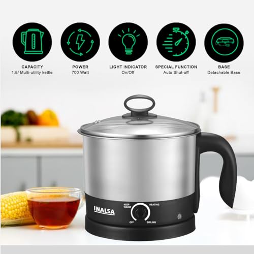 INALSA Premium English Finish Electric kettle|Analogue Temperature Display|2 Yr Warranty|Non Toxic SS Inner Body|Detachable Mesh Filter with Safety Cap (Callisto)