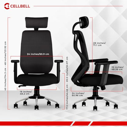 CELLBELL C190 Berlin Office Chair, High Back Mesh Ergonomic Home Office Desk Chair (Red - Black)