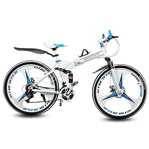 RIDERIGHT B.M.W Foldable Cycle for Men with 21 Gear, Folding Bicycle with Dual Disk Break and Dual Suspension 26Inch (White) 