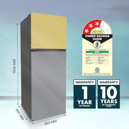 Haier 328 L, 3 Star, Convertible 10-in-1, Triple Inverter & Fan Motor Technology, Frost Free Double Door Refrigerator (HRF-3783YGG-P, Yellow Grey Glass, 2024 Model) 