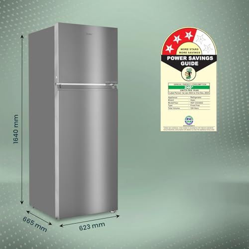 Haier 328 L, 3 Star, Convertible 10-in-1, Triple Inverter & Dual Fan Motor Technology, Frost Free Double Door Refrigerator (HEF-333TS-P, Inox Steel, 2024 Model) 