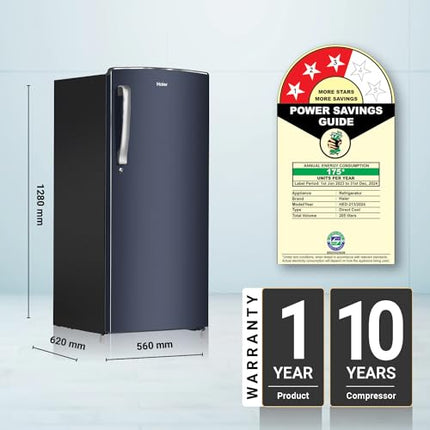 Haier 205 L, 3 Star, Direct-Cool Single Door Refrigerator (HED-213MB-N, Graphite Black, 2024 Model) 