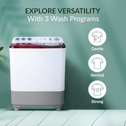 Haier 8.5 Kg 5 Star Oxyi Dry Technology Semi Automatic Top Loading Washing Machine (HTW85-186, Anti Bacterial Vortex Pulsator, Magic Filter, Rat Mesh, Maroon, White) 