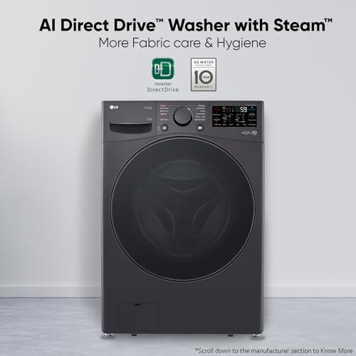 LG 7 Kg, 5 Star, Direct Drive Technology, Steam Wash, 6 Motion DD, Smart Diagnosis, Fully-Automatic Front Load Washing Machine (FHM1207SDM, Allergy Care, In-Built Heater, Touch Panel, Middle Black)