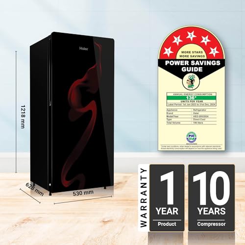 Haier 190 L, 5 Star, Direct-Cool Single Door Refrigerator (HED-205RG, Spiral Glass, 2024 Model) 