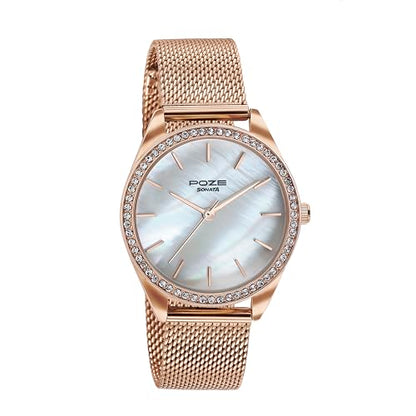 Sonata Poze Quartz White MOP Dial Rose Gold Metal Strap for Women-SP80078WM01WF