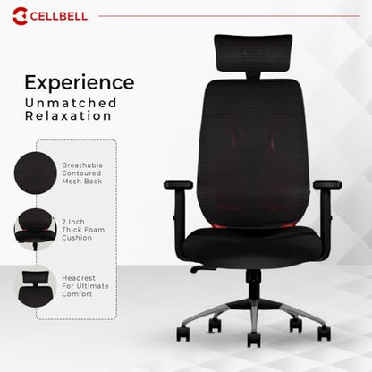 CELLBELL C190 Berlin Office Chair, High Back Mesh Ergonomic Home Office Desk Chair (Red - Black)