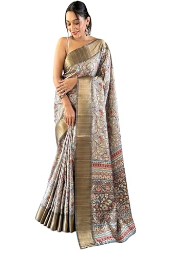 SGF11 Women's Kanjivaram Kalamkari Pure Soft Silk Printed Saree For Women's With Blouse Pieces