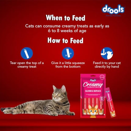 Drools Creamy Lickable Cat Treats Salmon & Skipjack 25Pcs, 375G Pack, All Life Stages