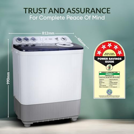 Haier 8 Kg5 Star Oxyi Dry Technology Semi Automatic Top Loading Washing Machine (HTW80-186, An to Bacterial Vortex Pulsator, Magic Filter, Rat Mesh, Blue, White) 