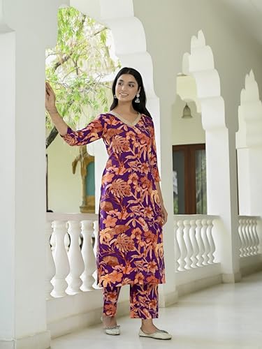 ANNI DESIGNER Women's Rayon Blend Printed Straight Kurta with Palazzo