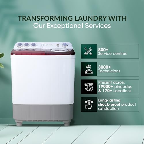 Haier 8.5 Kg 5 Star Oxyi Dry Technology Semi Automatic Top Loading Washing Machine (HTW85-186, Anti Bacterial Vortex Pulsator, Magic Filter, Rat Mesh, Maroon, White) 