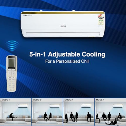 Voltas 1.5 Ton 5 Star Inverter Split AC (Copper, 5-in-1 Adjustable Mode, Anti-dust Filter, 2024 Model,185V Vertis Smart Elite Gold, White) 