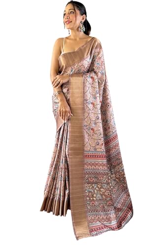 SGF11 Women's Kanjivaram Kalamkari Pure Soft Silk Printed Saree For Women's With Blouse Pieces