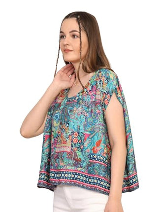 KE KANHA EXPORTS top Stylish Women Tops Multi-Neck Option-Round,v-Neck,Boat Neck Loose fit Variety of Sleeves Tops Boho Floral Western top fit to All Women Shape