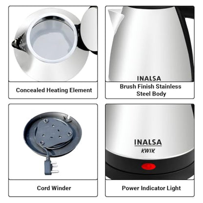 INALSA Premium English Finish Electric kettle|Analogue Temperature Display|2 Yr Warranty|Non Toxic SS Inner Body|Detachable Mesh Filter with Safety Cap (Callisto)