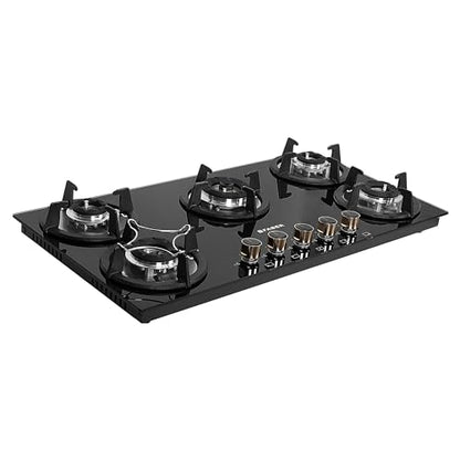 Faber Hob 4 Burner | Auto-Ignition | Spillage Proof | HOB SUPERIA HT764 BR AI | Concealed Chamber | Metal Knobs | Pan Support | Black Glass Finish |5 Yr Warranty on Burner & Glass | 1 Yr comprehensive