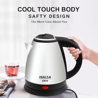 INALSA Premium English Finish Electric kettle|Analogue Temperature Display|2 Yr Warranty|Non Toxic SS Inner Body|Detachable Mesh Filter with Safety Cap (Callisto)