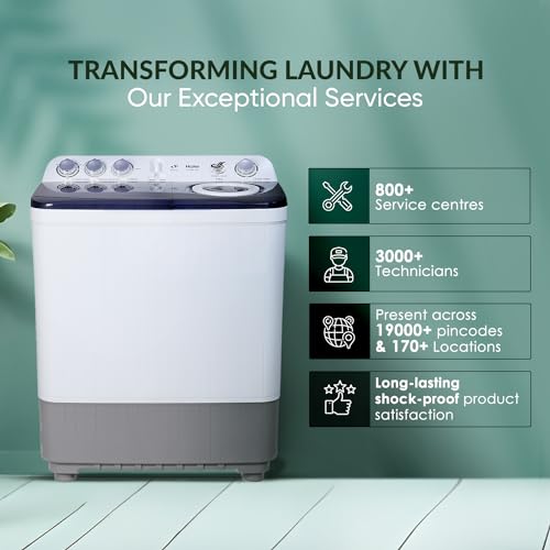 Haier 8 Kg5 Star Oxyi Dry Technology Semi Automatic Top Loading Washing Machine (HTW80-186, An to Bacterial Vortex Pulsator, Magic Filter, Rat Mesh, Blue, White) 