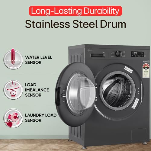 LG 9 Kg, 5 Star, AI Direct Drive Technology, Steam, 6 Motion DD & Wi-Fi Fully-Automatic Front Load Washing Machine (FHP1209Z5M, Intelligent & Convenient Fabric Care, Allergy Care, Middle Black)