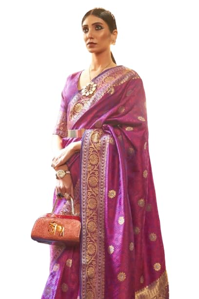 SWORNOF Womens Kanjivaram Silk Saree with Zari Woven Saree With Blouse Piece