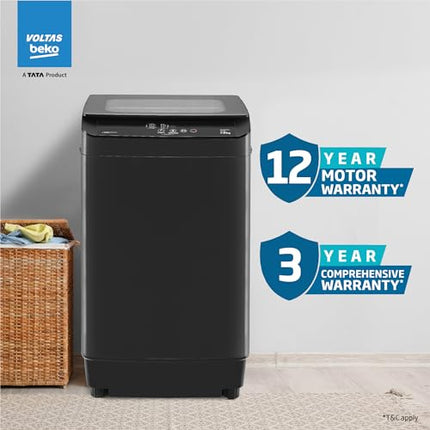 Voltas Beko, A TATA Product 7 kg 5 Star Eco Wash/Monsoon Dry Fully-Automatic Top-Load Washing Machine (2025 Model, WTL70, Water Reuse, Side Waterfall, Monsoon Dry, Dark Grey) 